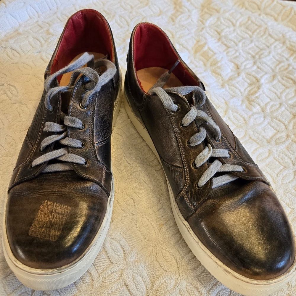 BED STU- WOMENS/UNISEX sz 11 AZELI Brown distressed Leather Sneakers White Soles - Picture 7 of 9